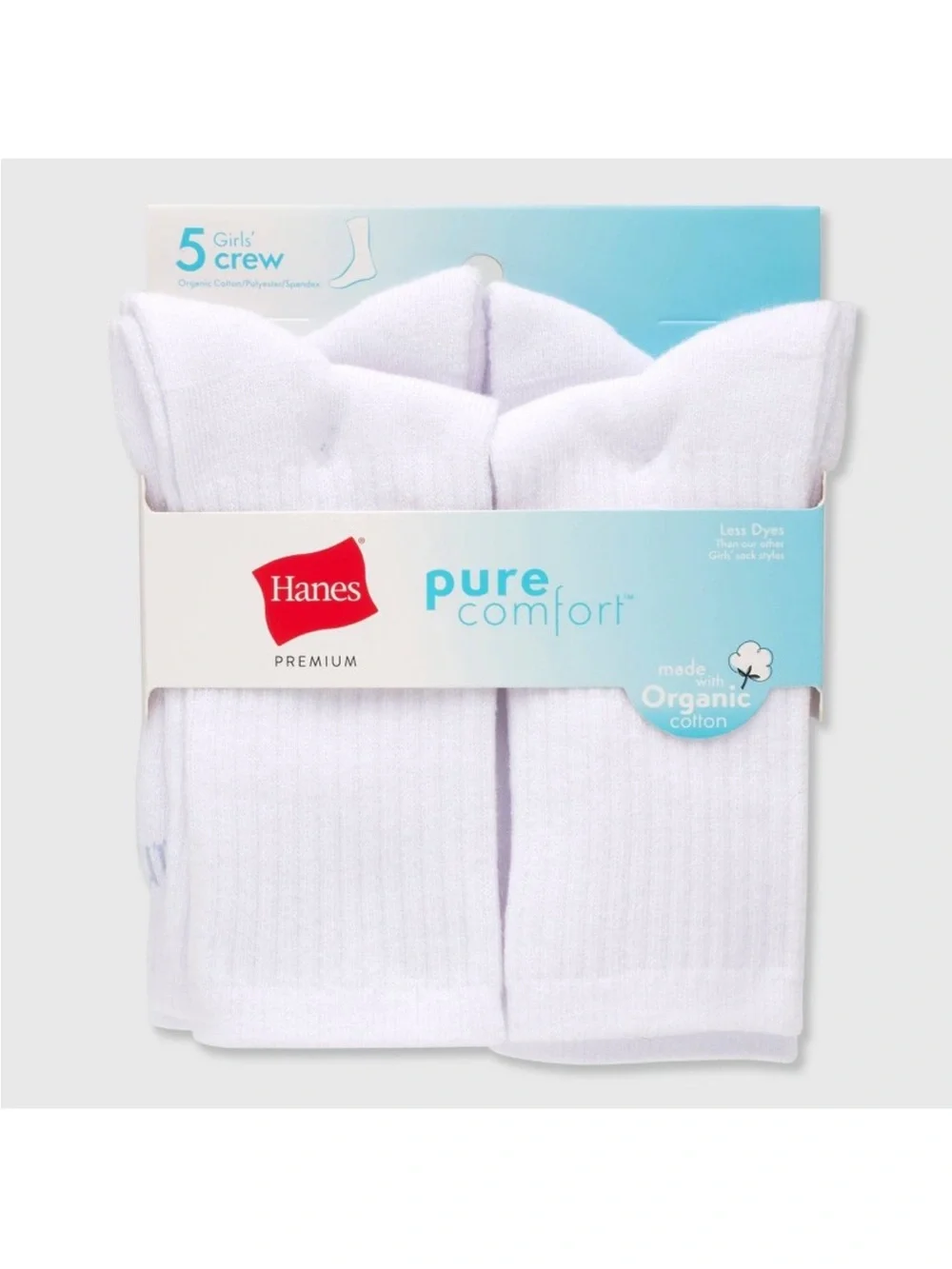 Girls Hanes Premium White Pure Comfort Crew Socks Arch Support Breathable